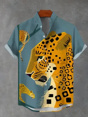 Men's Fashion Animal Print Short Sleeve Shirt