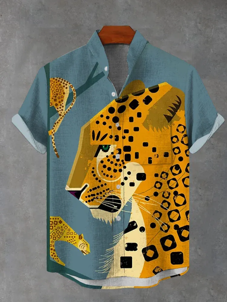 Men's Fashion Animal Print Short Sleeve Shirt