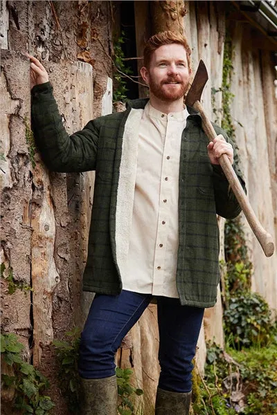 Men’s Flannel Fleece Lined Shirt - Forest Green Black Check (LV15)