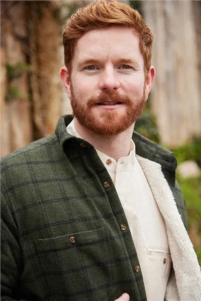 Men’s Flannel Fleece Lined Shirt - Forest Green Black Check (LV15)
