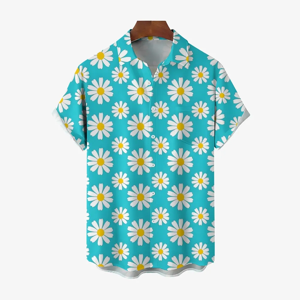 Men's Flowers Blue Casual Short Sleeve Shirt 2311000642