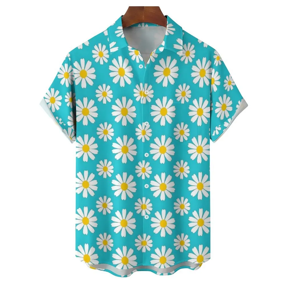Men's Flowers Blue Casual Short Sleeve Shirt 2311000642