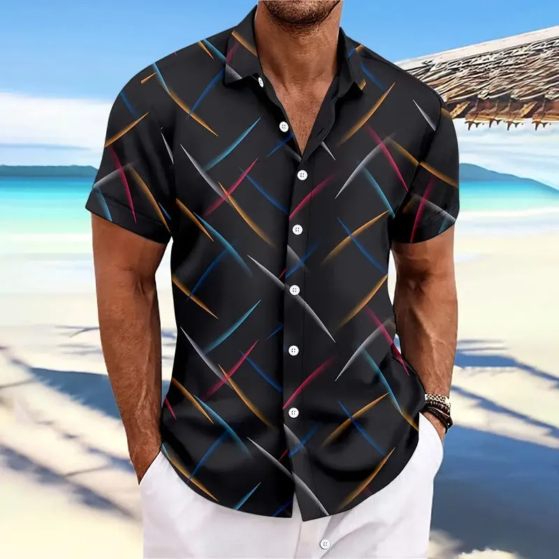 Men's Geometry Vibrant Print Short Sleeve Shirt