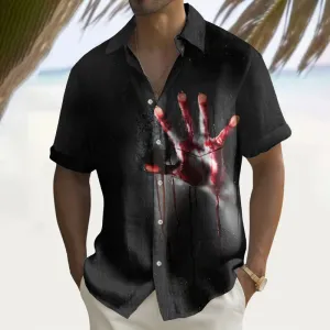 Men's Halloween Blood Handprint Print Stretch Shirt
