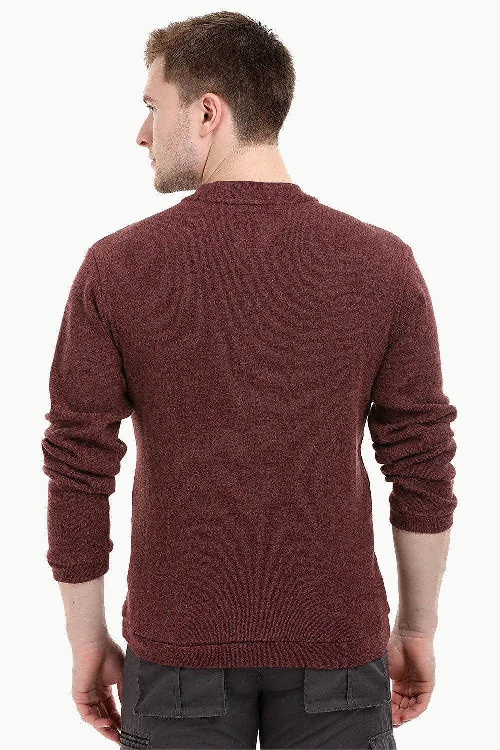 Men's Knit Maroon V-Neck Sweatshirt