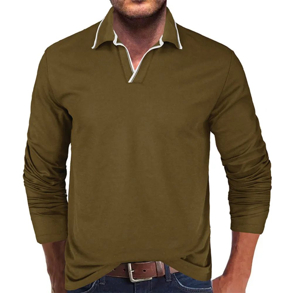 Men’s Long-Sleeve Asymmetric V-Neck Polo Top