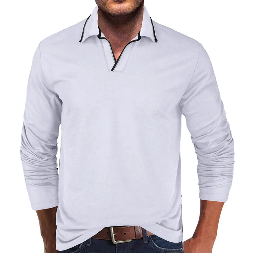 Men’s Long-Sleeve Asymmetric V-Neck Polo Top
