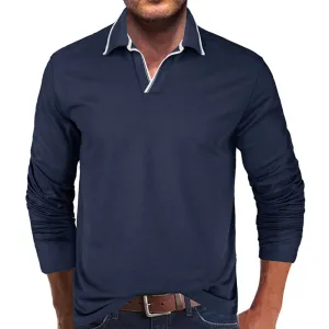 Men’s Long-Sleeve Asymmetric V-Neck Polo Top