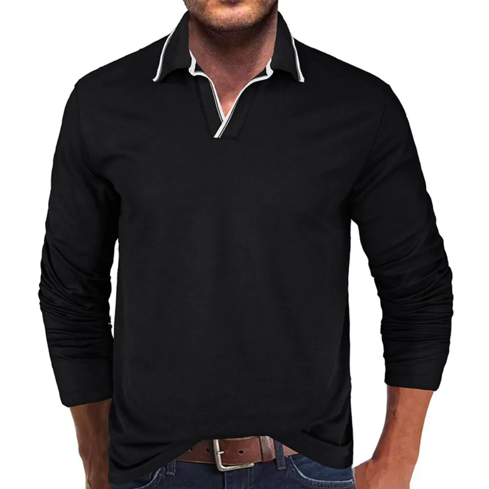 Men’s Long-Sleeve Asymmetric V-Neck Polo Top
