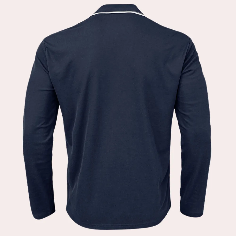 Men’s Long-Sleeve Asymmetric V-Neck Polo Top