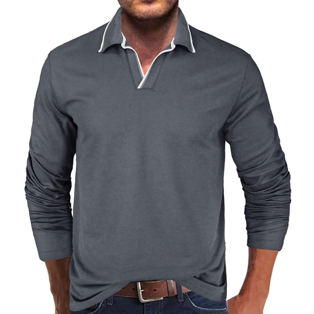 Men’s Long-Sleeve Asymmetric V-Neck Polo Top