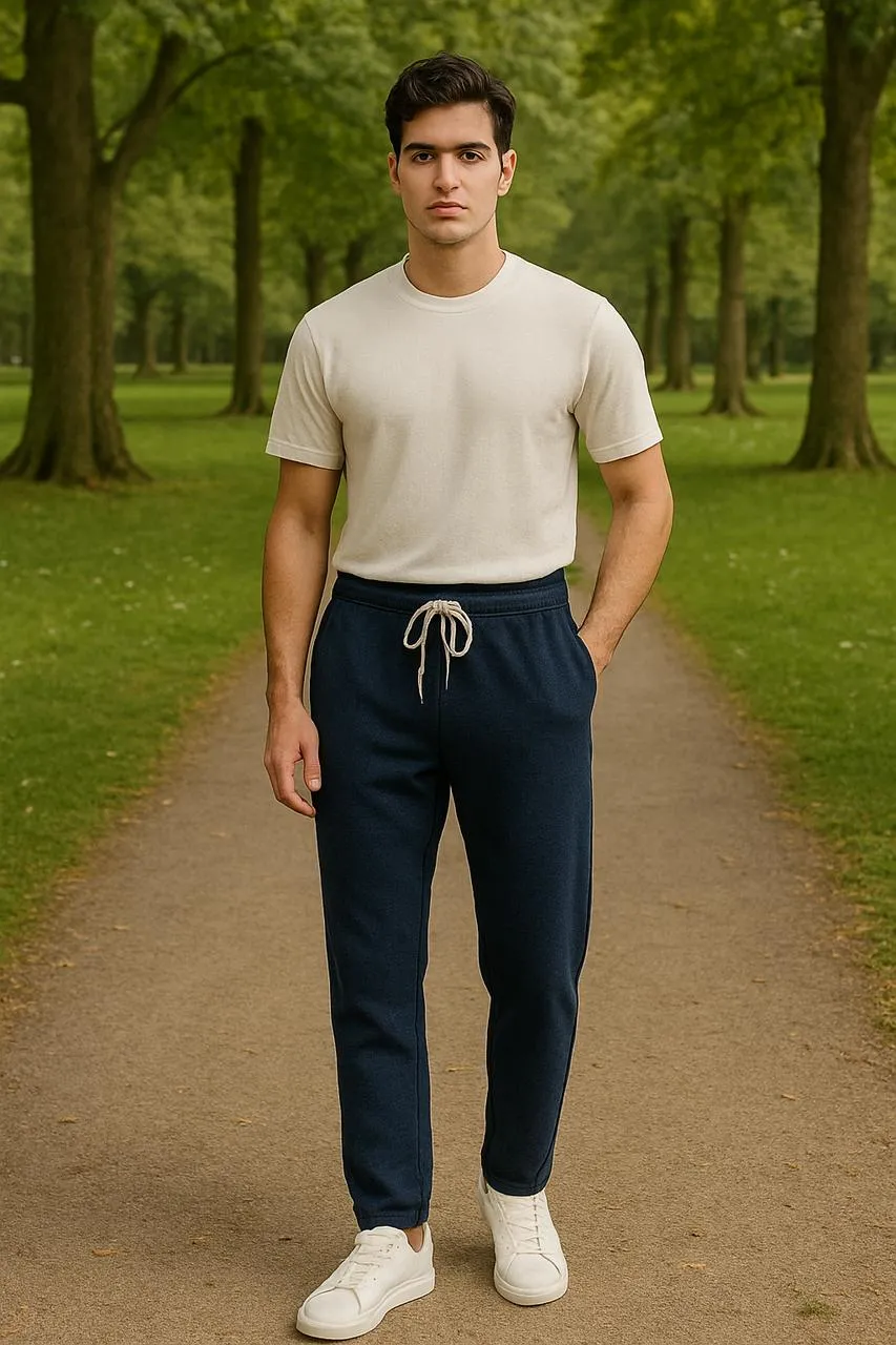 Men's Loose Fit Cotton Trousers - Blue