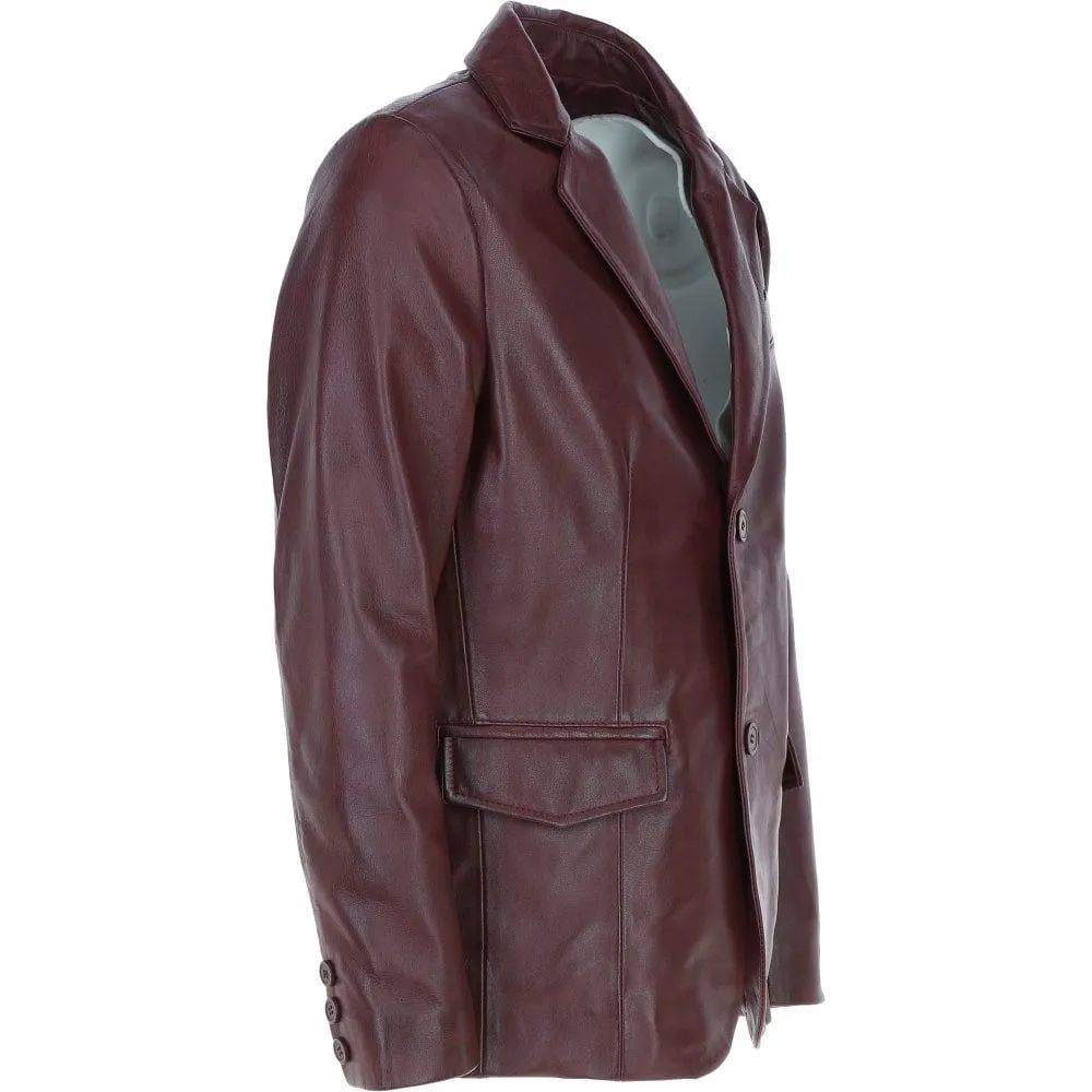 Men's Maroon Leather Blazer Jacket