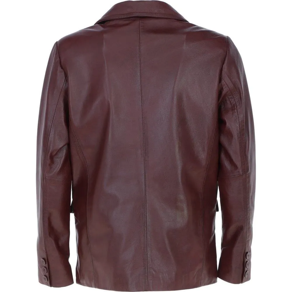 Men's Maroon Leather Blazer Jacket