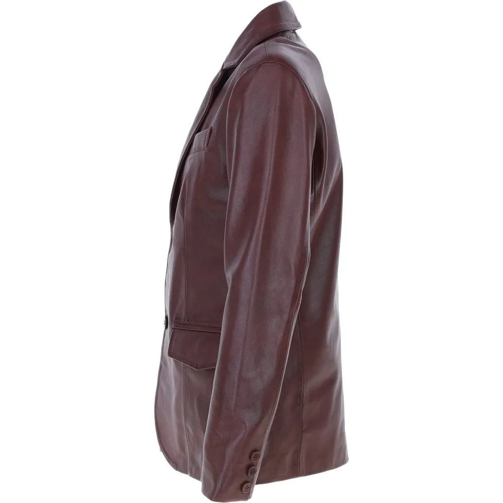 Men's Maroon Leather Blazer Jacket