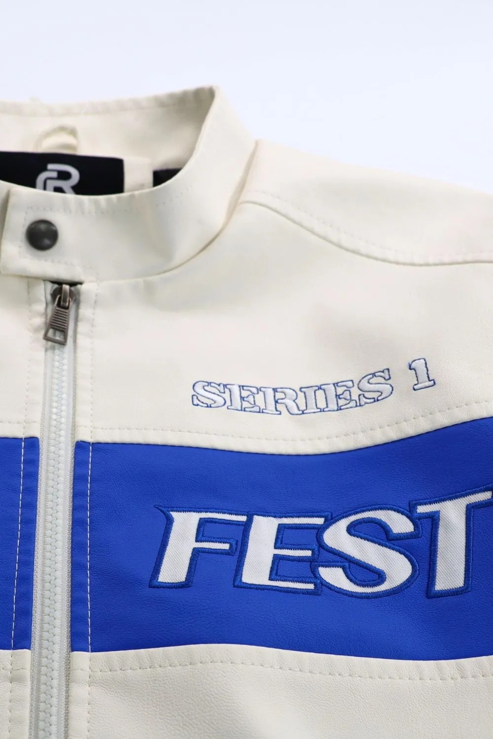 MEN'S RACING WOVEN PU JACKET-Blue/White