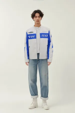 MEN'S RACING WOVEN PU JACKET-Blue/White