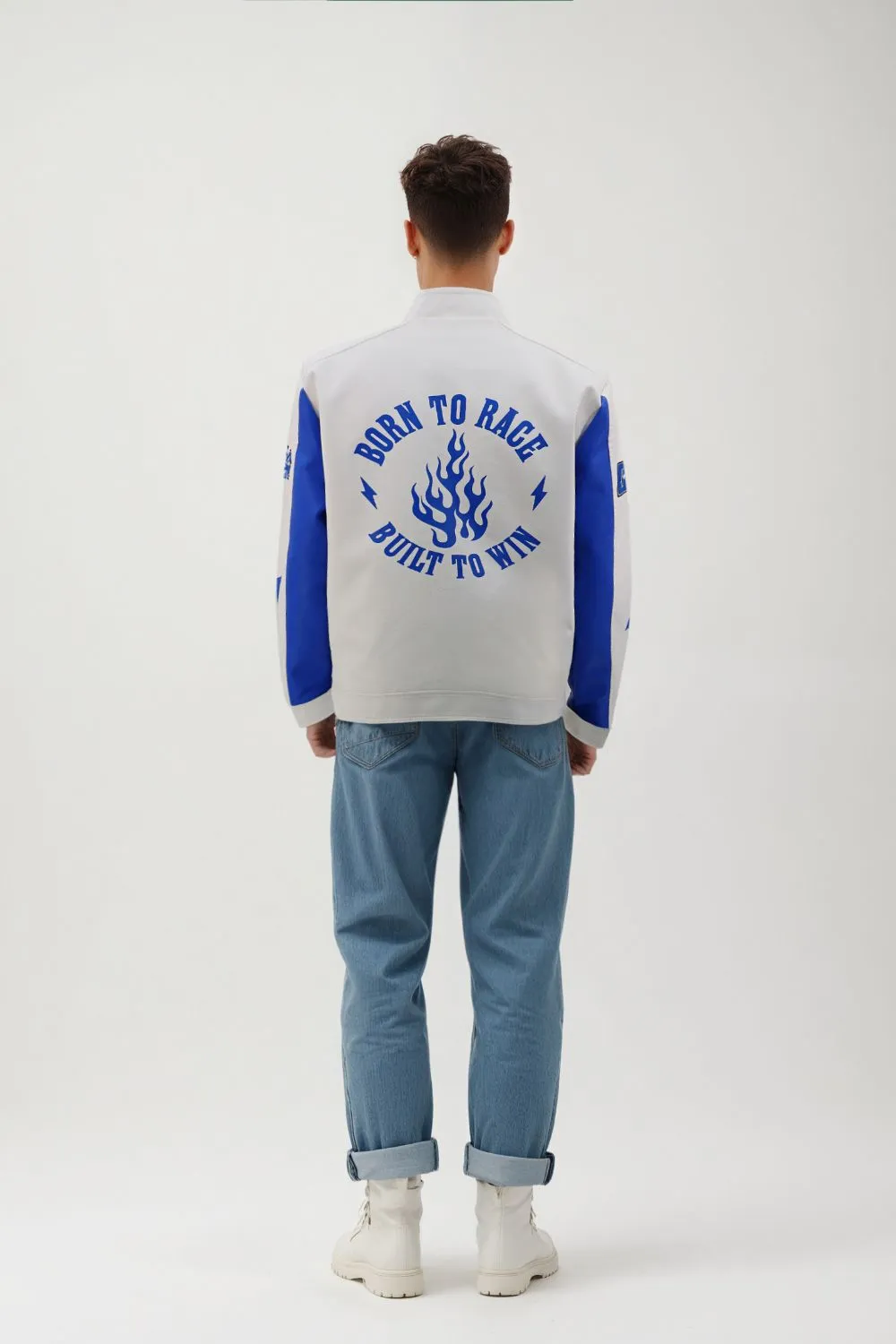 MEN'S RACING WOVEN PU JACKET-Blue/White
