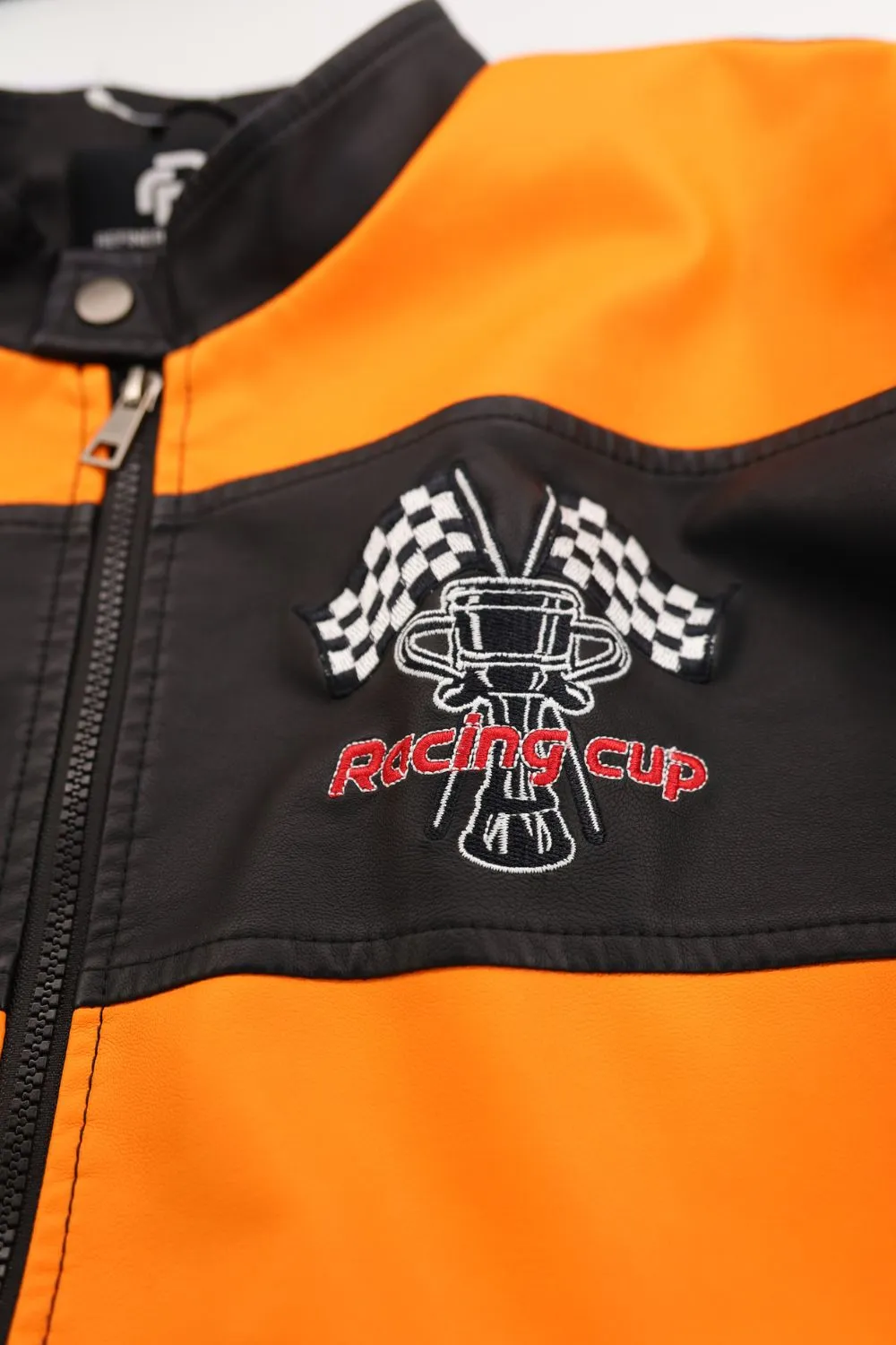MEN'S RACING WOVEN PU JACKET-Orange/Black