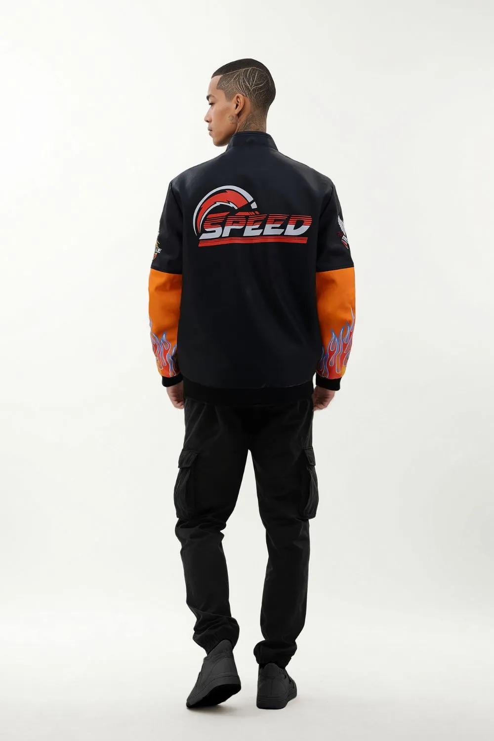 MEN'S RACING WOVEN PU JACKET-Orange/Black