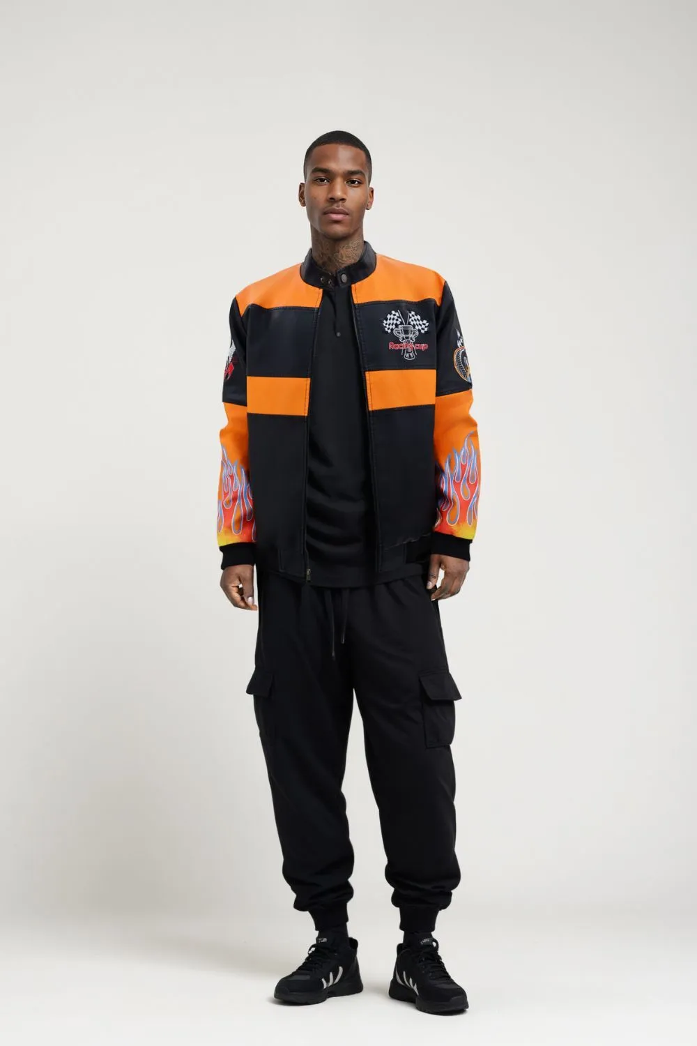 MEN'S RACING WOVEN PU JACKET-Orange/Black