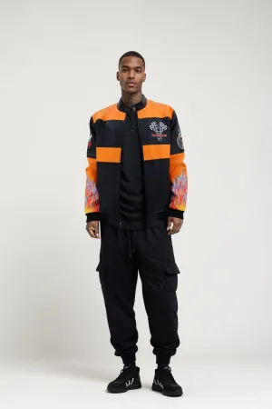 MEN'S RACING WOVEN PU JACKET-Orange/Black