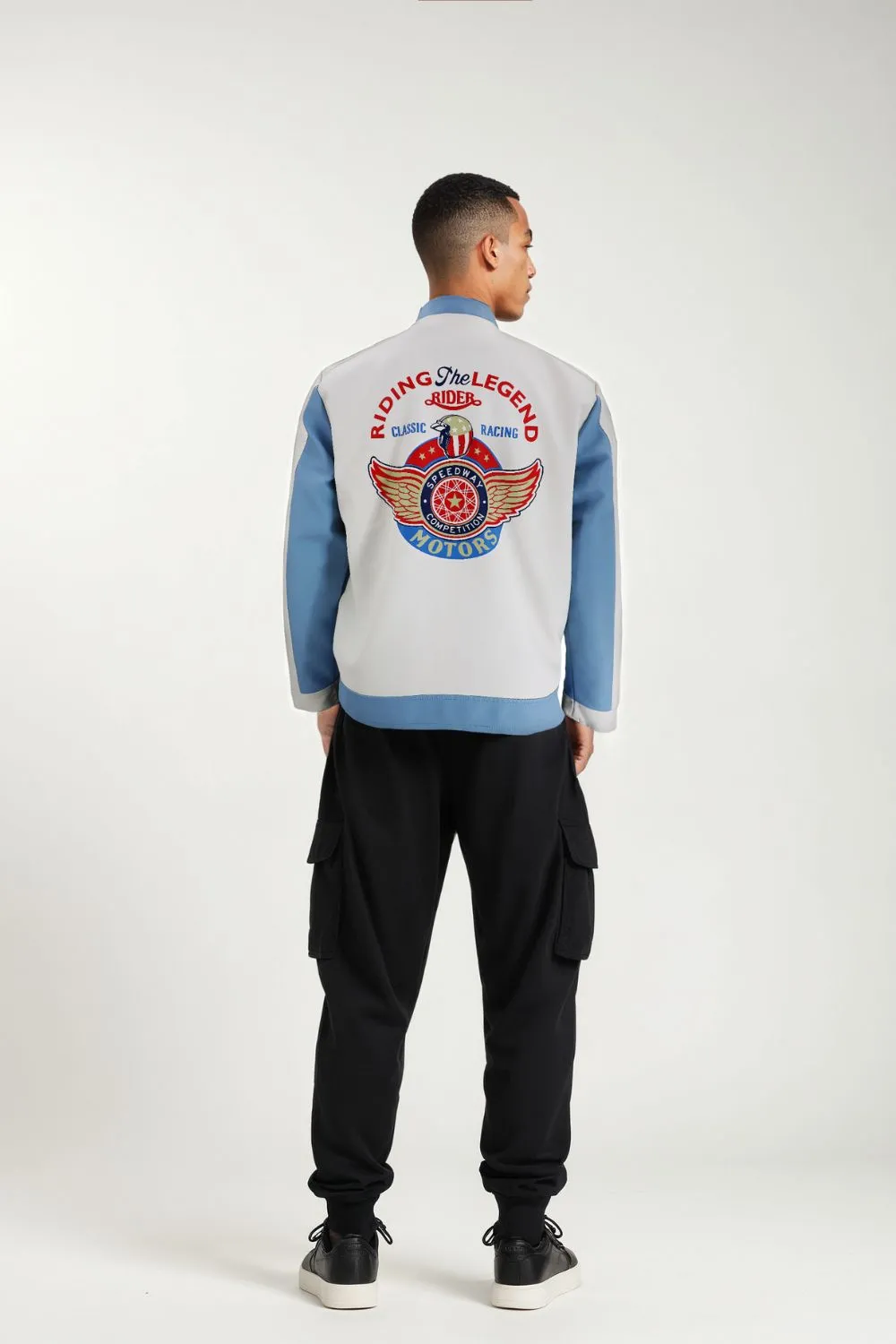MEN'S RACING WOVEN PU JACKET-Sky Blue/White