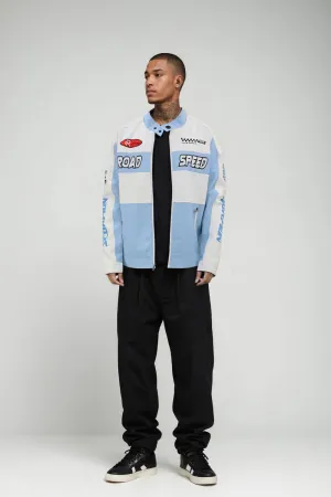 MEN'S RACING WOVEN PU JACKET-Sky Blue/White