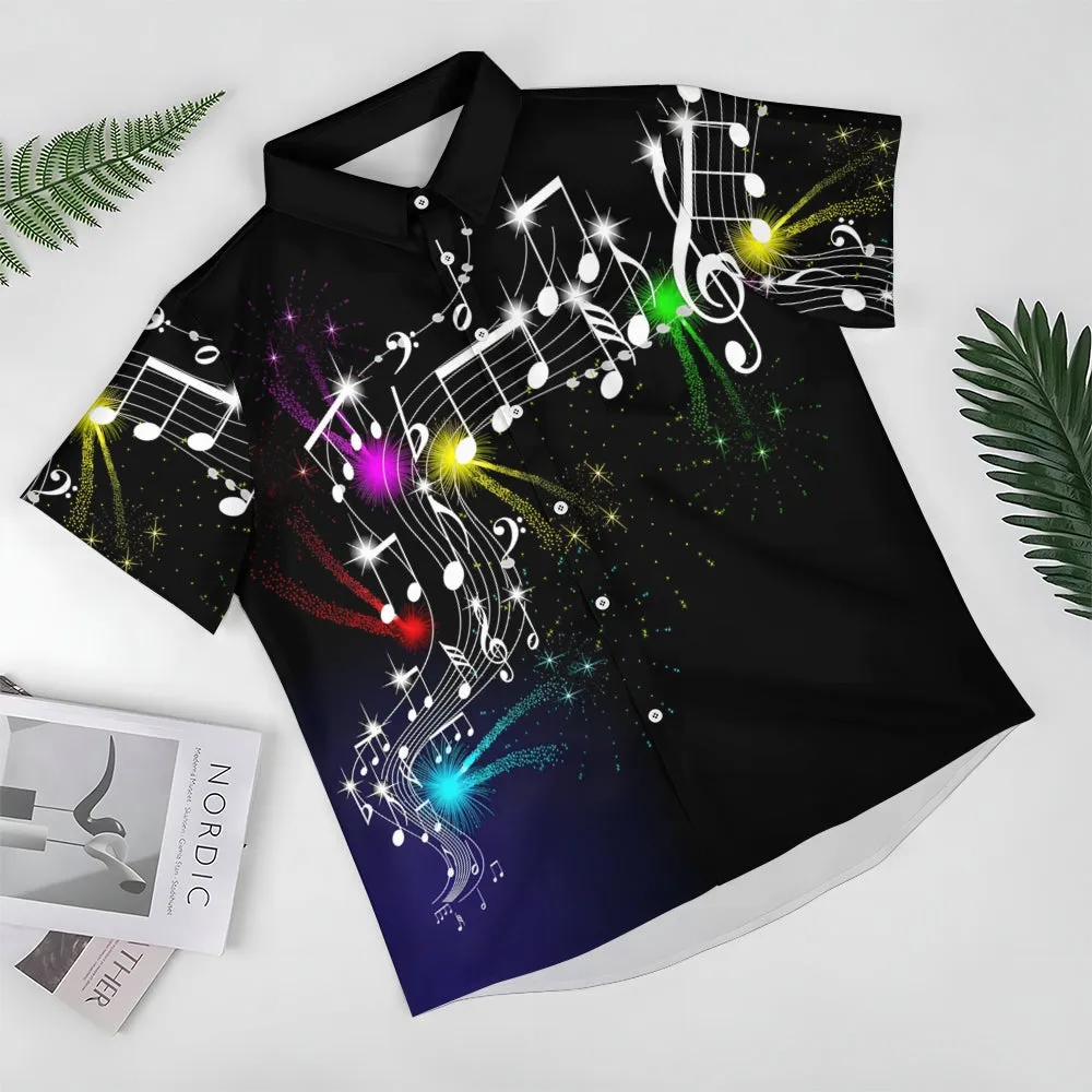 Men's Summer Musical Note Print Short Sleeve Shirt 2407003869