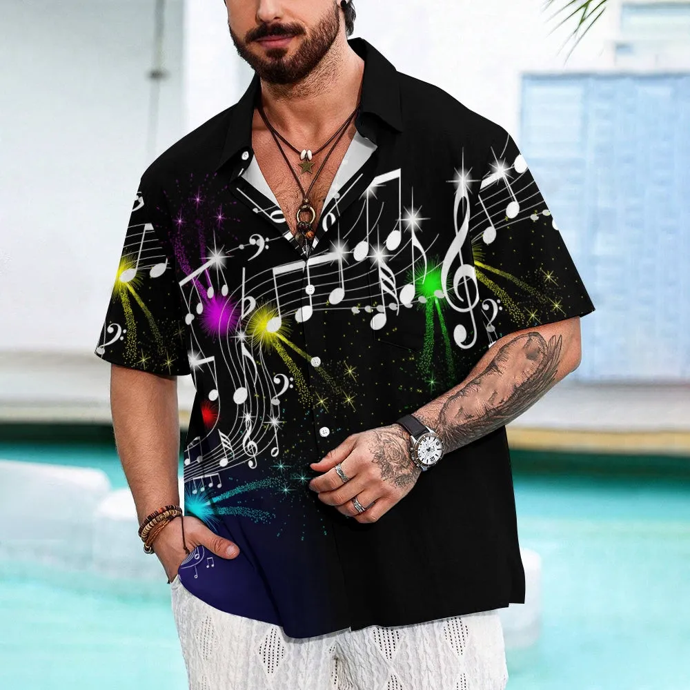 Men's Summer Musical Note Print Short Sleeve Shirt 2407003869