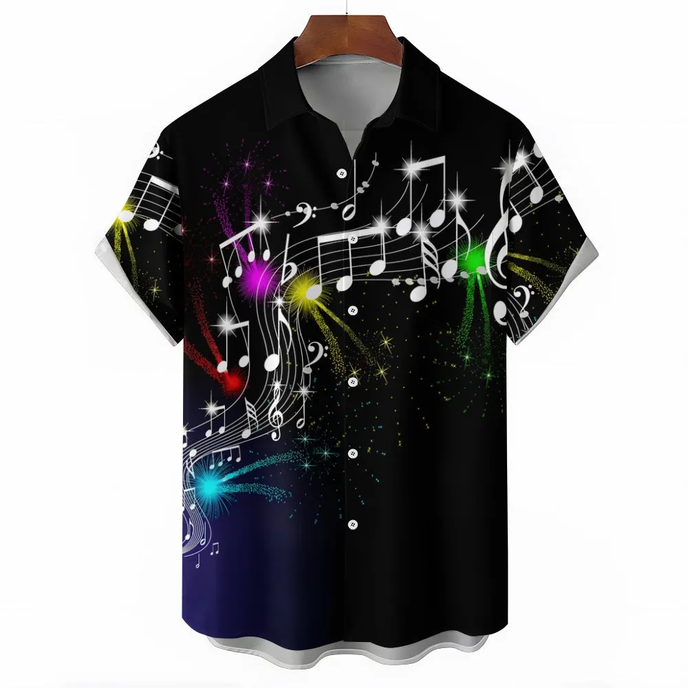 Men's Summer Musical Note Print Short Sleeve Shirt 2407003869