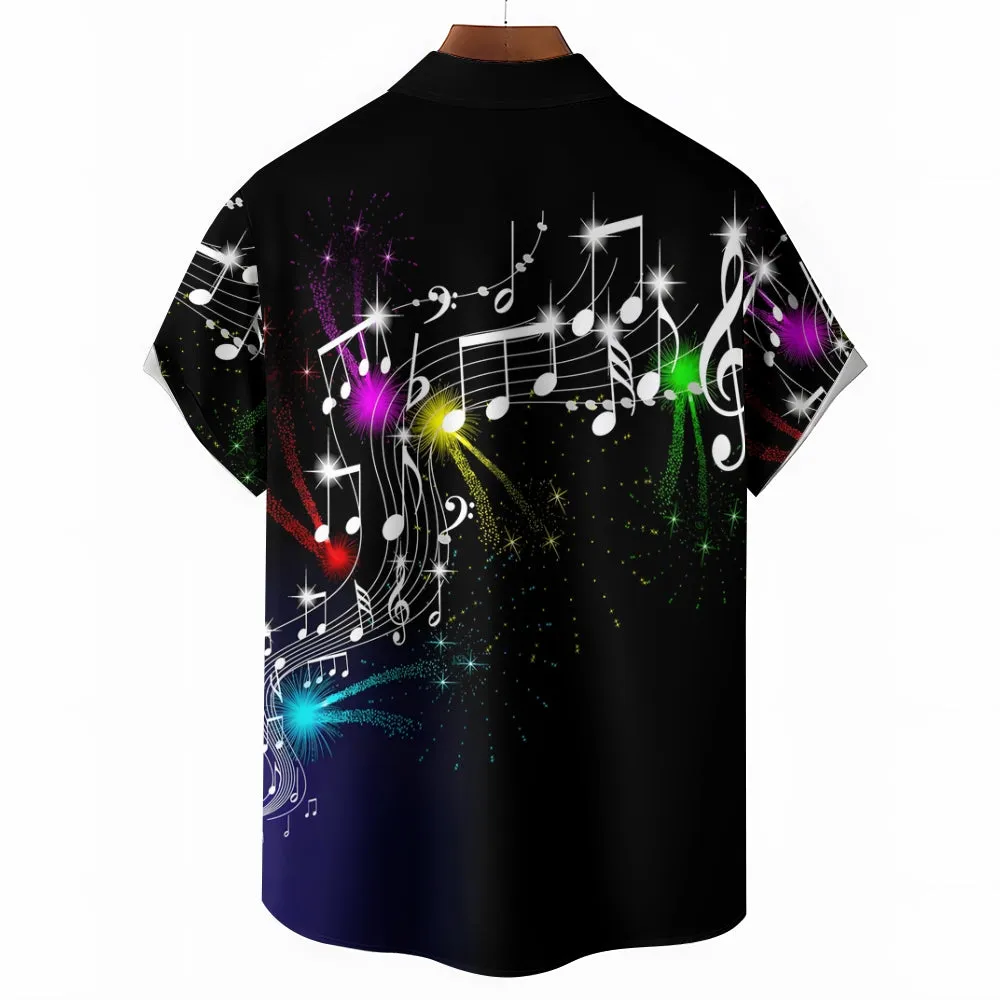 Men's Summer Musical Note Print Short Sleeve Shirt 2407003869