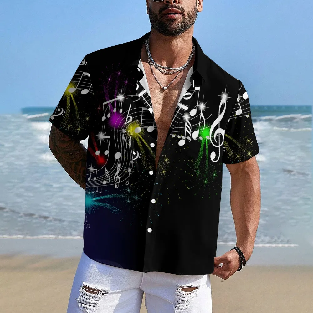 Men's Summer Musical Note Print Short Sleeve Shirt 2407003869
