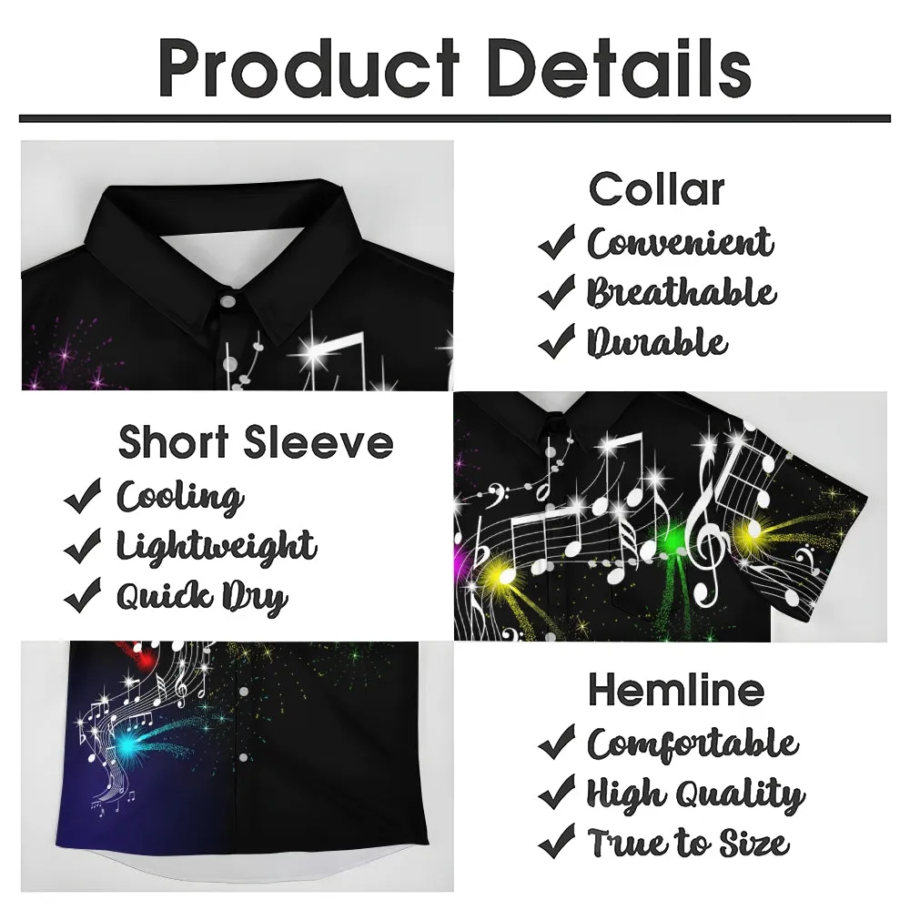 Men's Summer Musical Note Print Short Sleeve Shirt 2407003869