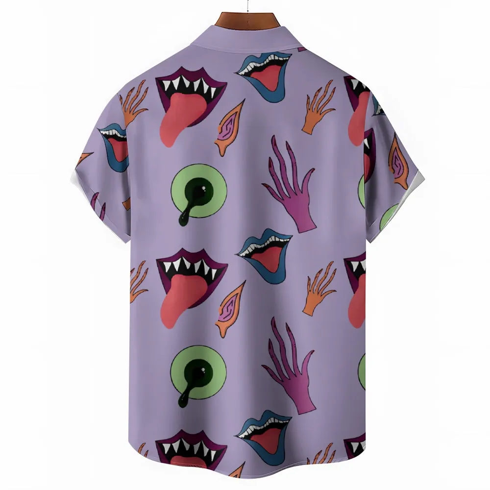 Men's Tongue Illustration Button-Up Shirt 2409007440