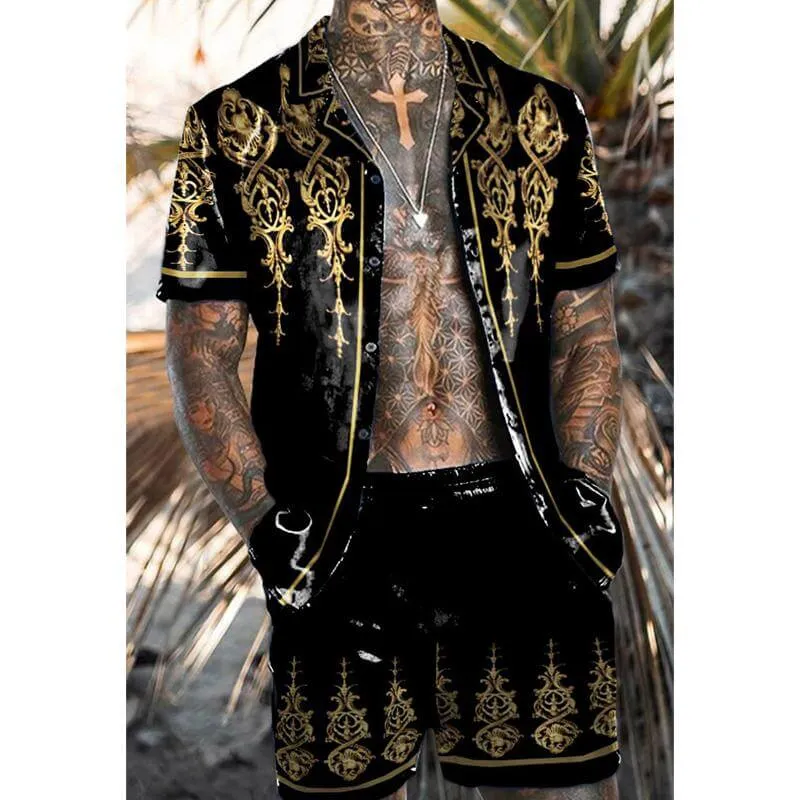 Men's Vintage Print Short Sleeve Shirt Set 59462178L