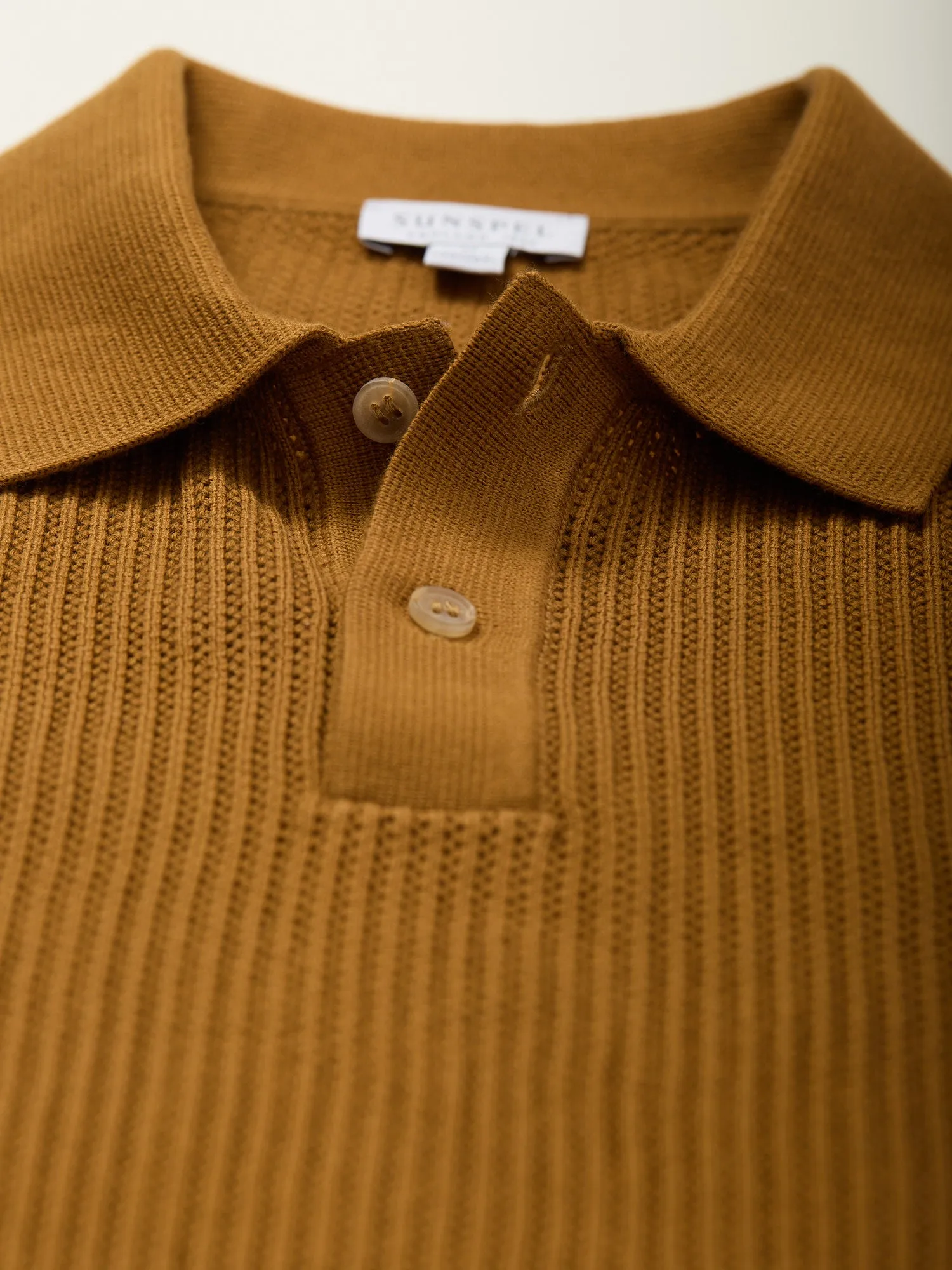 Mesh Stitch Polo Shirt Golden Brown