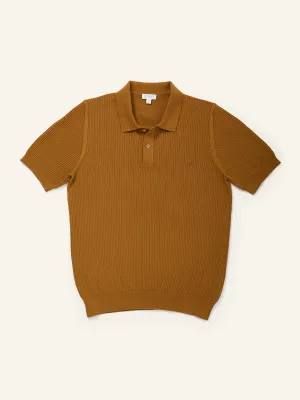 Mesh Stitch Polo Shirt Golden Brown