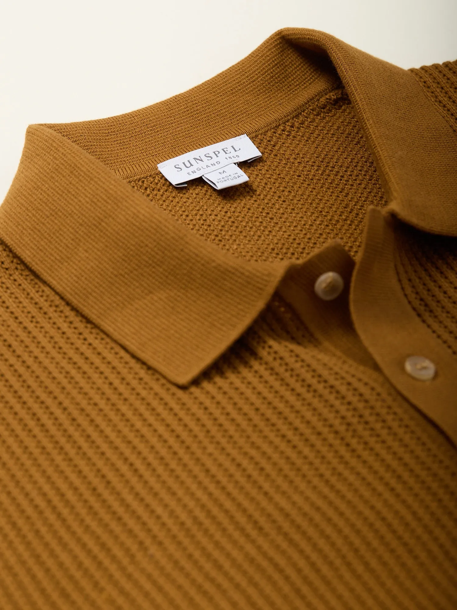 Mesh Stitch Polo Shirt Golden Brown
