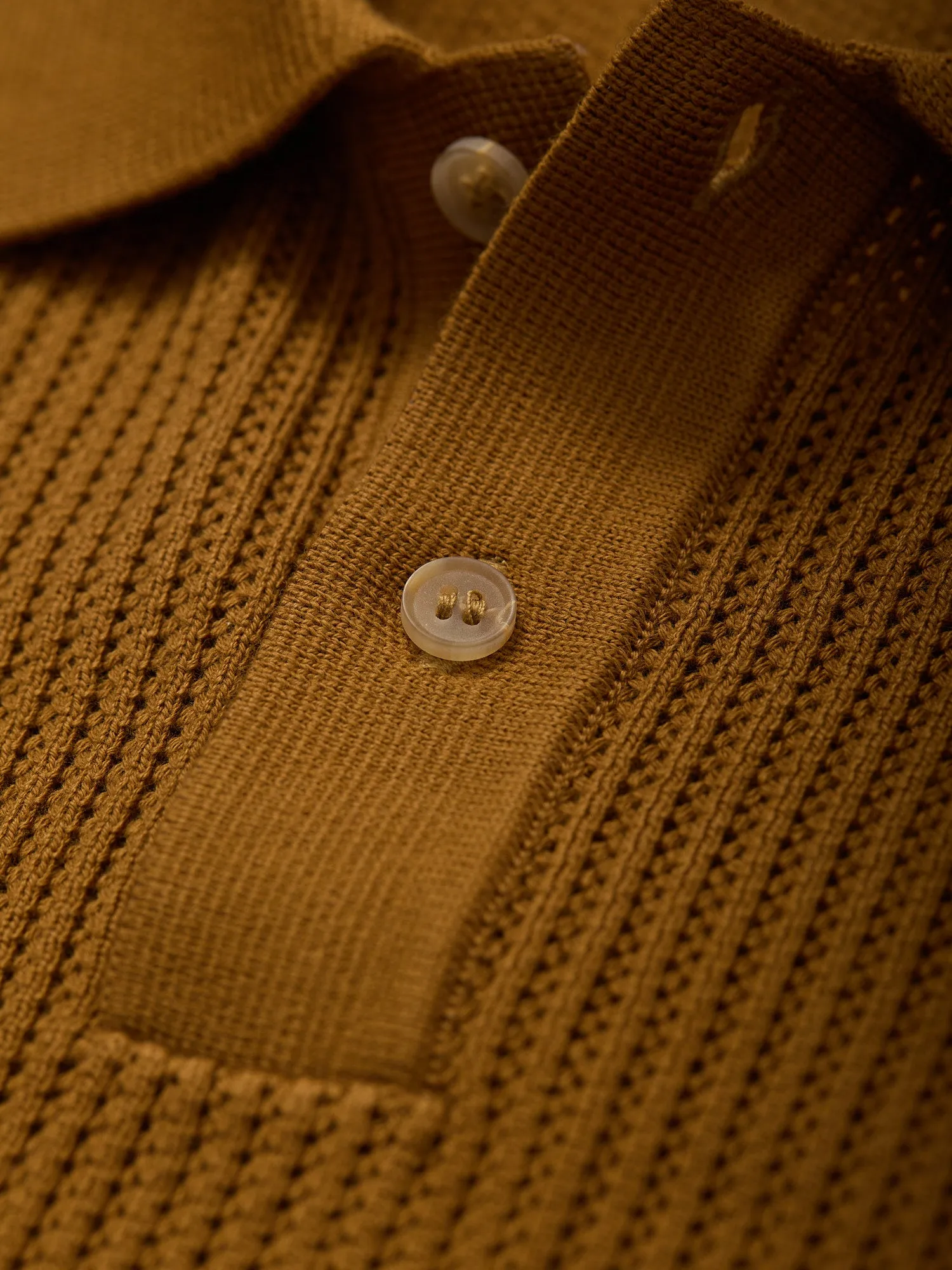Mesh Stitch Polo Shirt Golden Brown