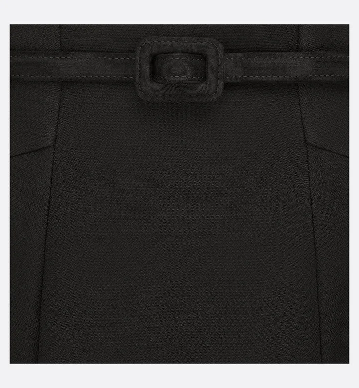 Mid-Length Skirt • Black Wool and Silk