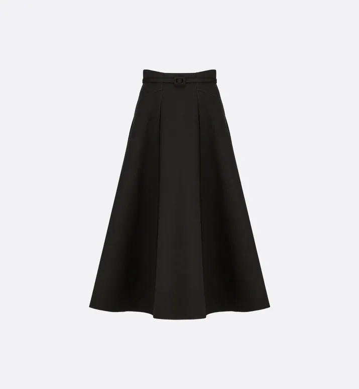 Mid-Length Skirt • Black Wool and Silk