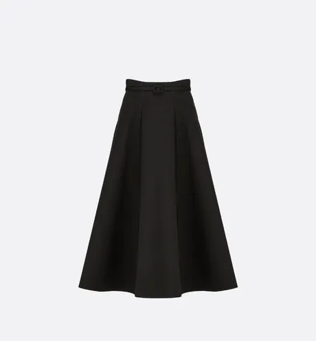 Mid-Length Skirt • Black Wool and Silk
