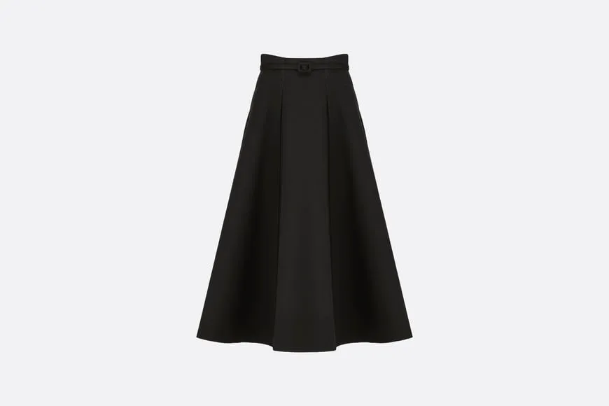 Mid-Length Skirt • Black Wool and Silk