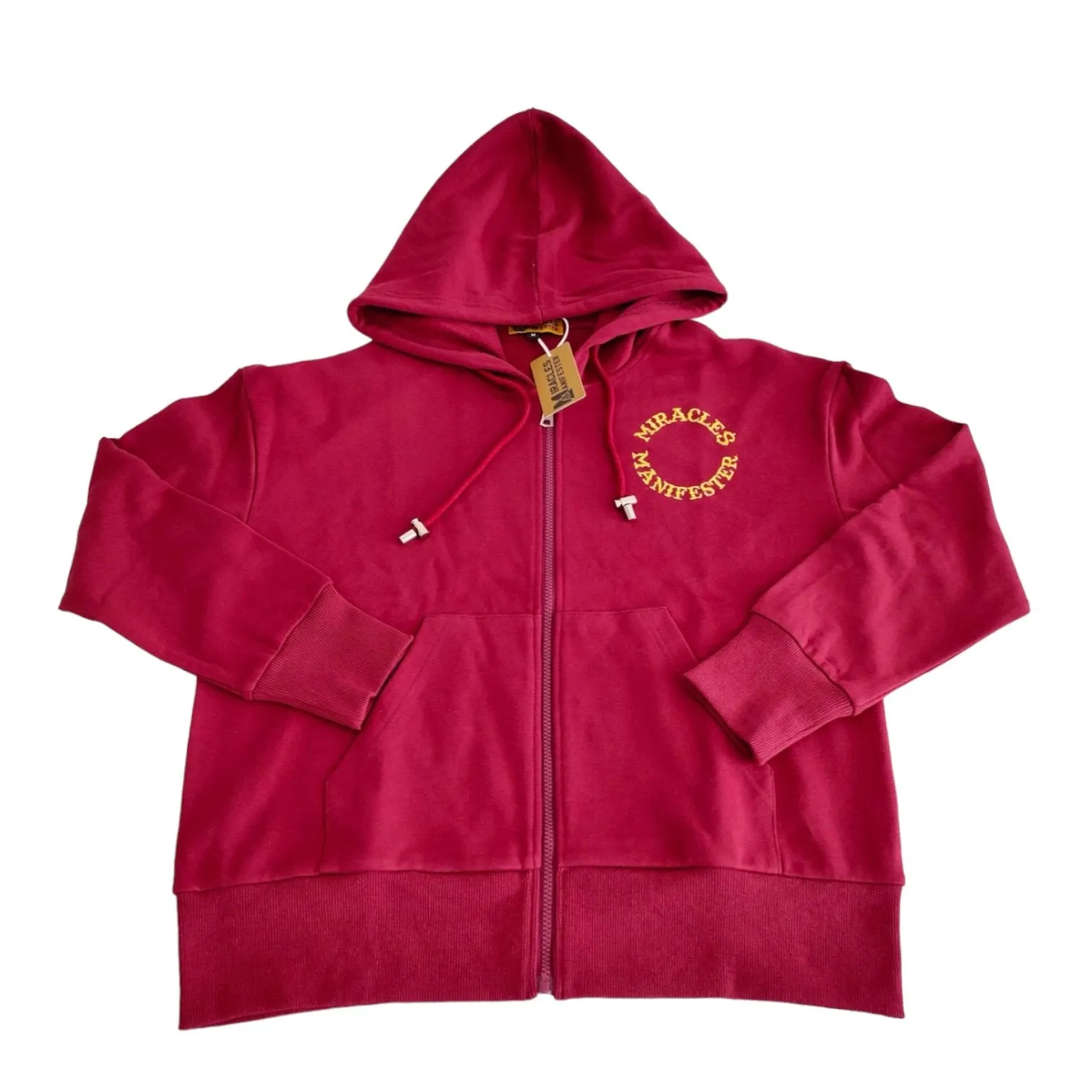 Miracles Manifester Embroidered Zip Hoodie - Burgundy