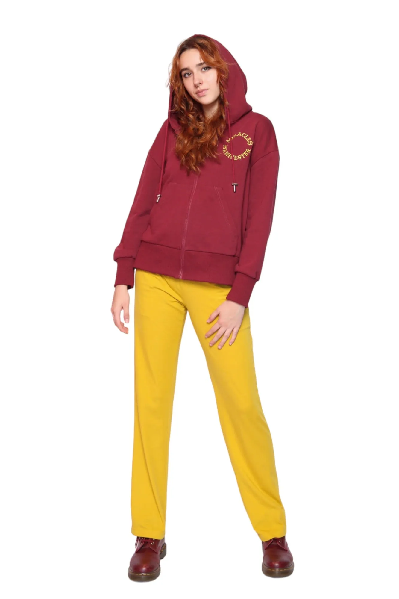 Miracles Manifester Embroidered Zip Hoodie - Burgundy