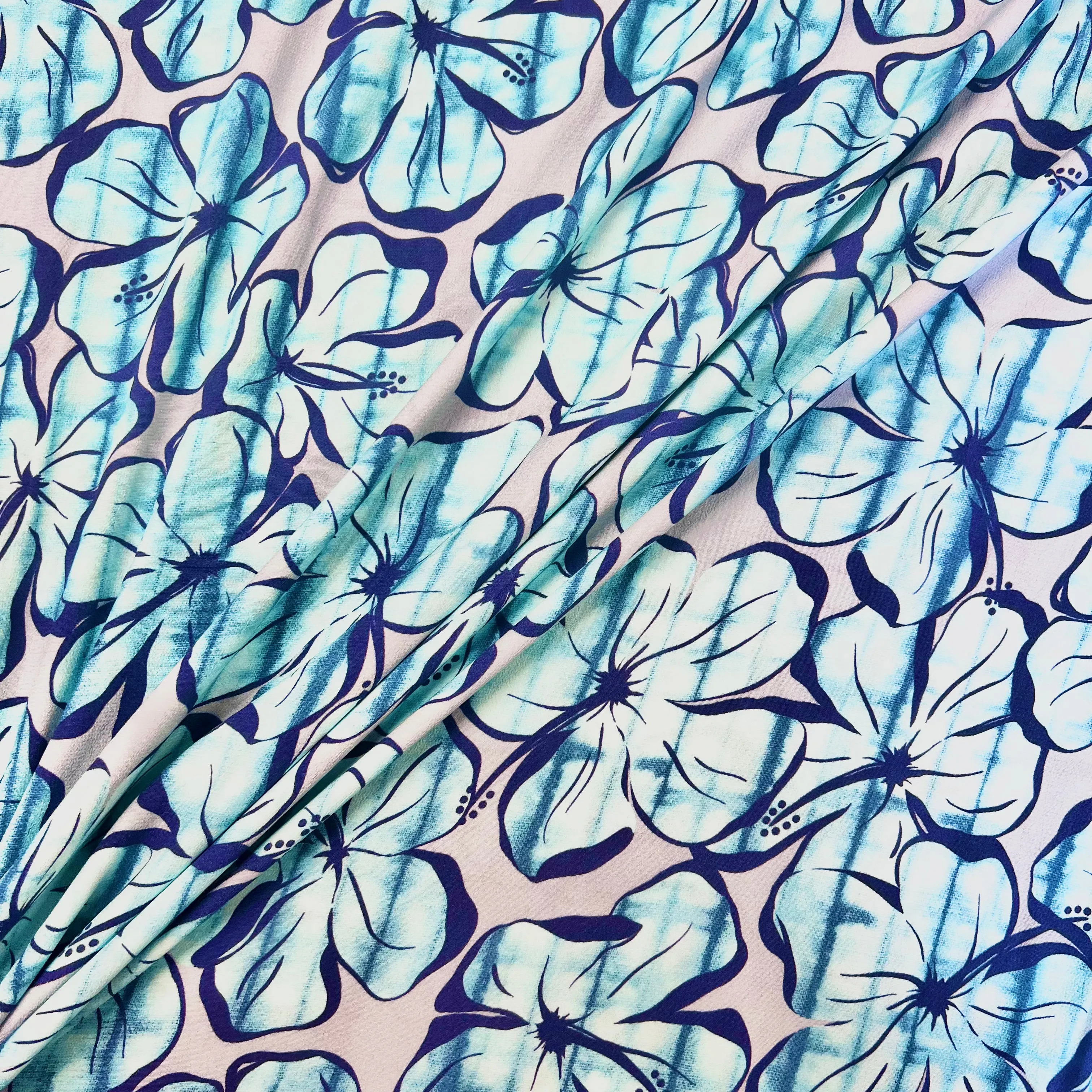 Moroccan Flower Viscose Crepe - Sky