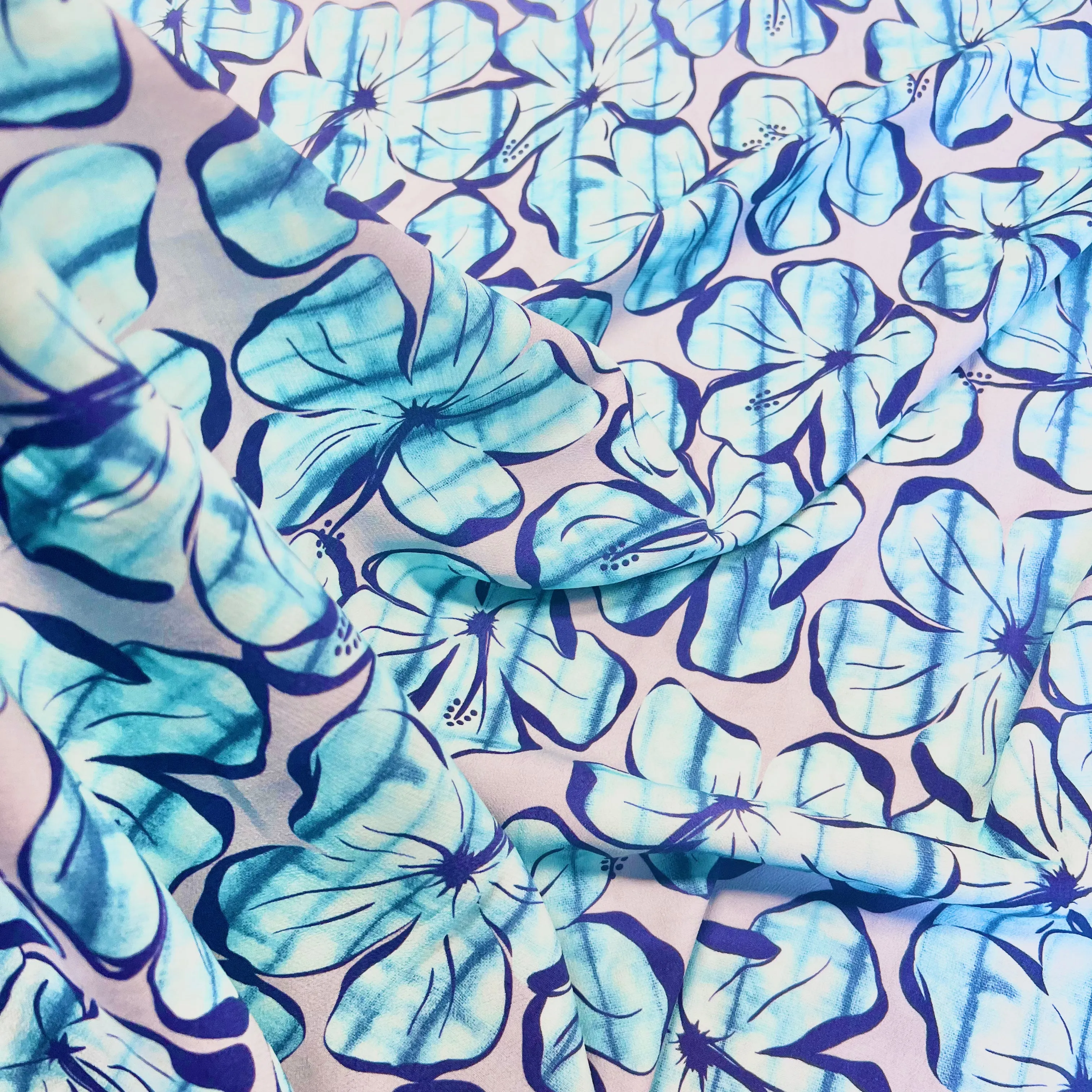 Moroccan Flower Viscose Crepe - Sky