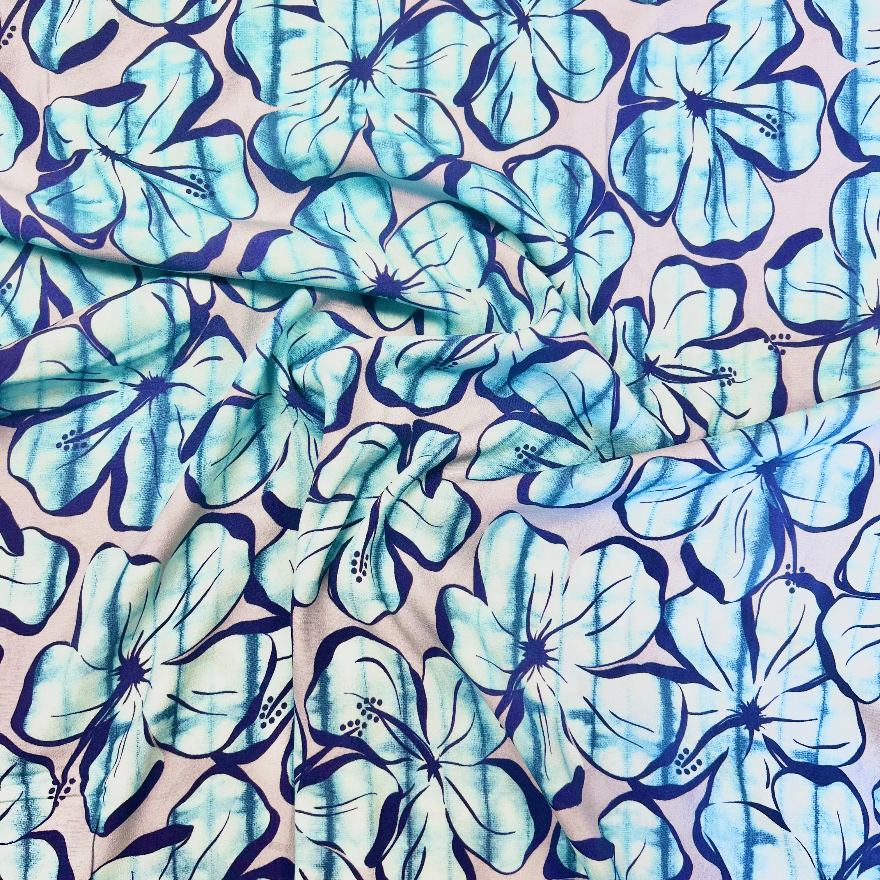 Moroccan Flower Viscose Crepe - Sky