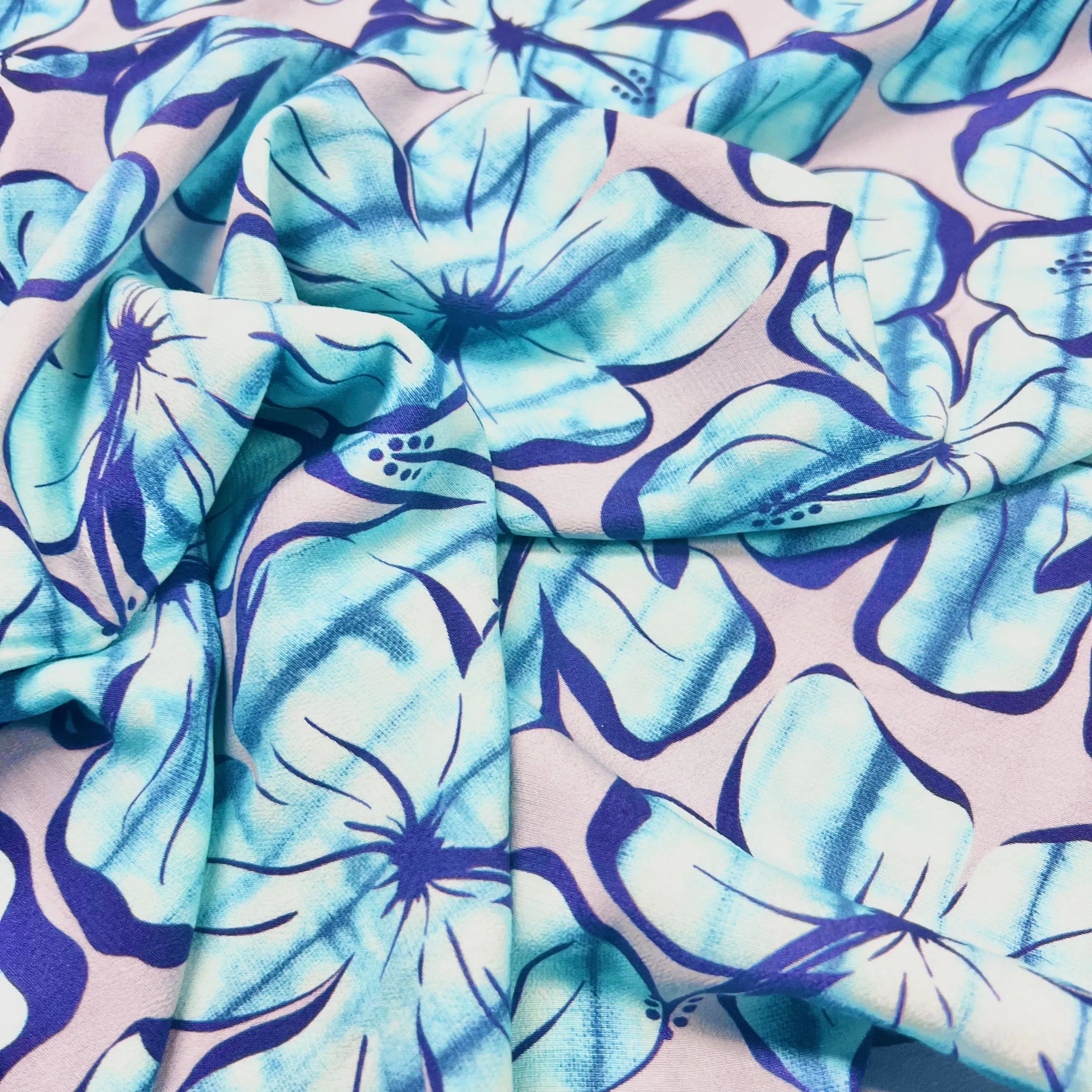 Moroccan Flower Viscose Crepe - Sky